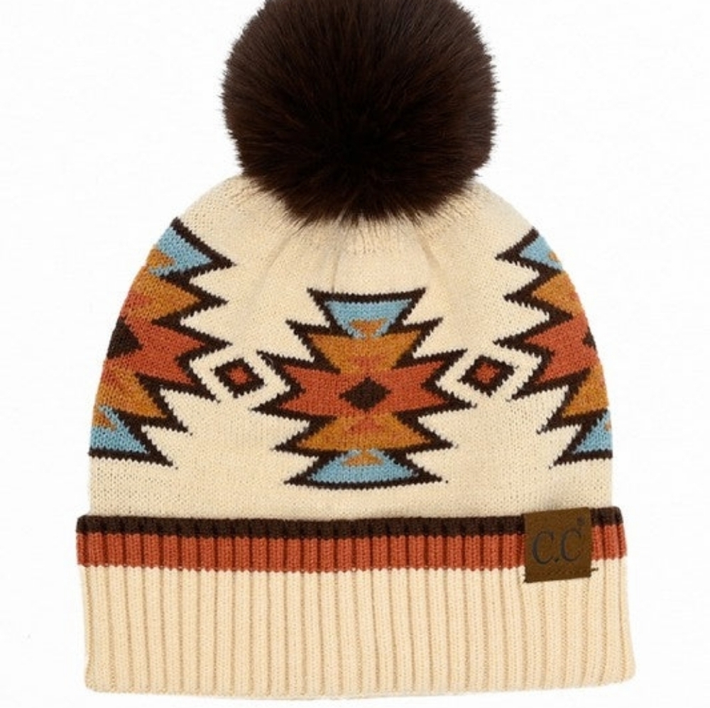 C.C Southwest Print Knit Beanie Hat With Pouf‎